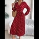 thumbnail image 5 of Vestido Plisado de Larga con Cuello en V y Lunares para Mujer, Informal, Holgado y con Cinturón Vino Tinto M, 5 of 10