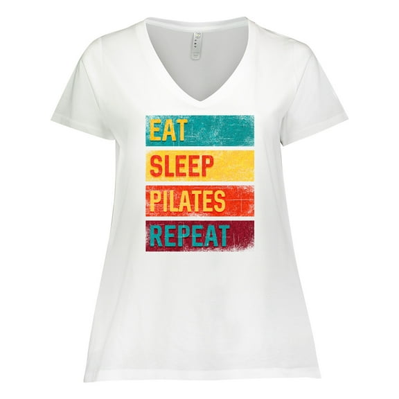 Inktastic Fitness Eat Sleep Pilates Repeat Women's Plus Size V-Neck T-Shirt