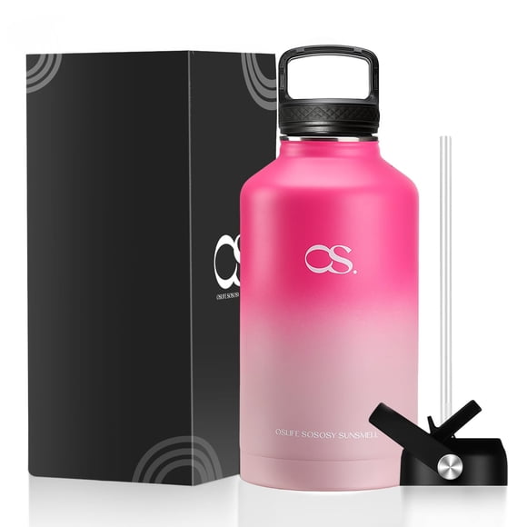 OSLIFE Termo Acero Inoxidable,Botella de Agua con 2 Tapas,Agua Fría 24 Horas o Caliente 12 Horas,Hermética Antigoteo,contigo (Rojo, 2 Litros)