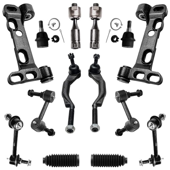 Detroit Axle - Front Suspension Kit for 2002 2003 Trailblazer EXT Envoy XL Bravada 16mm Tie Rods Lower Control Arm Brackets Lower Ball Joints Boots Front & Rear Sway Bars