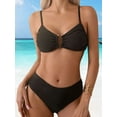 thumbnail image 6 of Spencer Womens Swimsuits Two Piece Bikini Sets Bathing Suits for Women Summer Solid V Neck Swimwear Beachwear, Black, 6 of 8