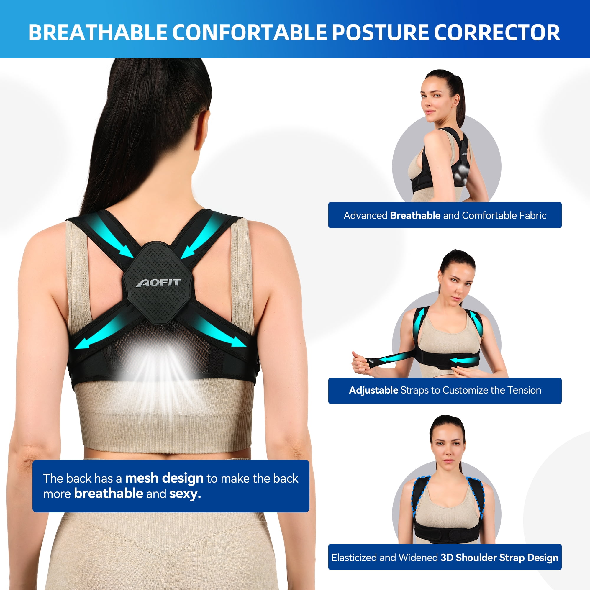Aofit Posture Corrector for Women and Men, Breathable Back Brace, Adjustable Posture Corrector for Back