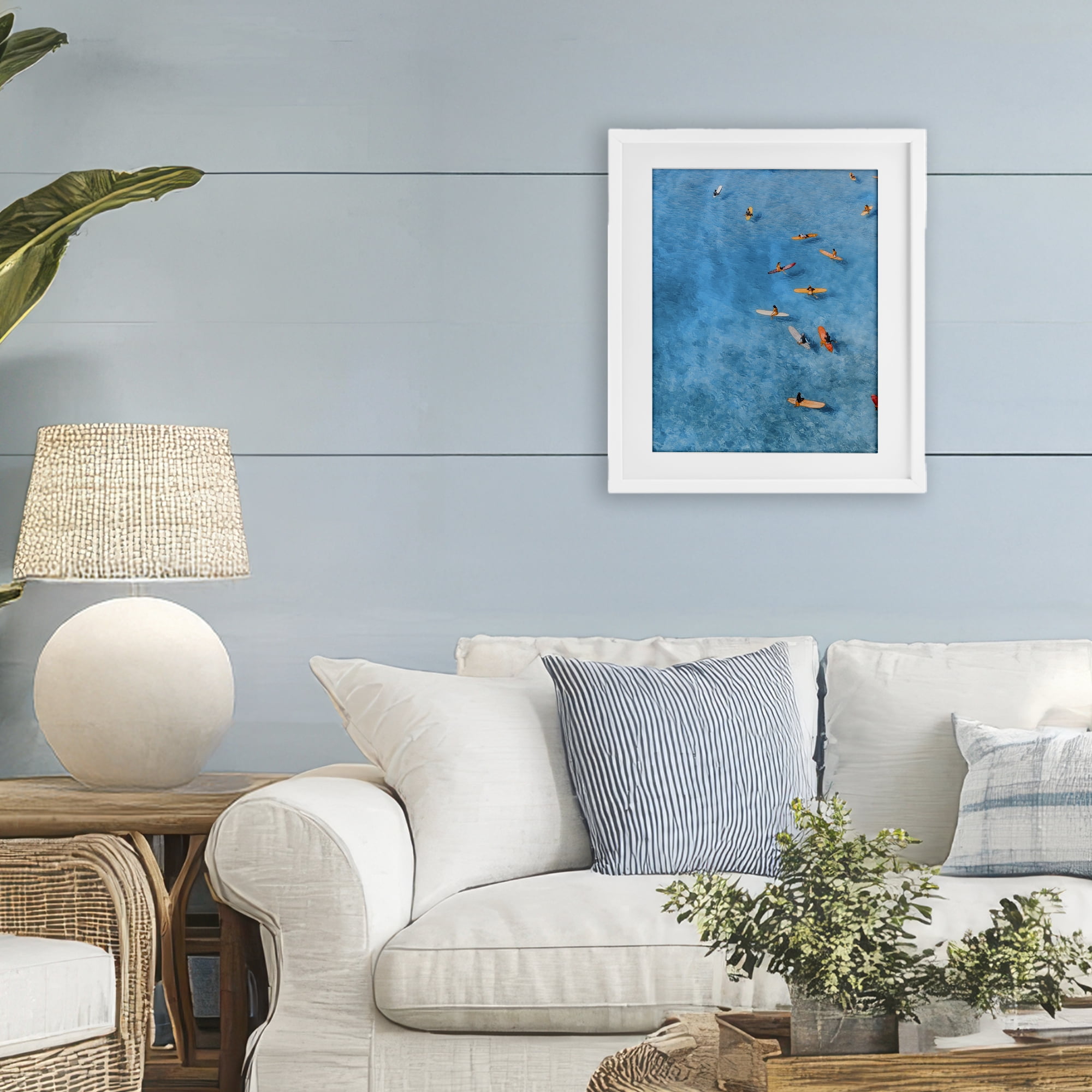 Stupell Industries Leisurely Surfers on Sea White Framed Print Under Glass, design by Jesse Keith