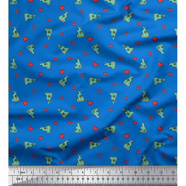 Soimoi Modal Satin Fabric Heart & Pizza Slice Food Fabric Prints by Yard 42 Inch Wide
