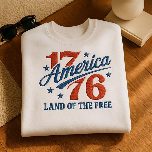 Embroidered Patriotic Sweatshirt: America Est 1776 - 4th of July Crewneck