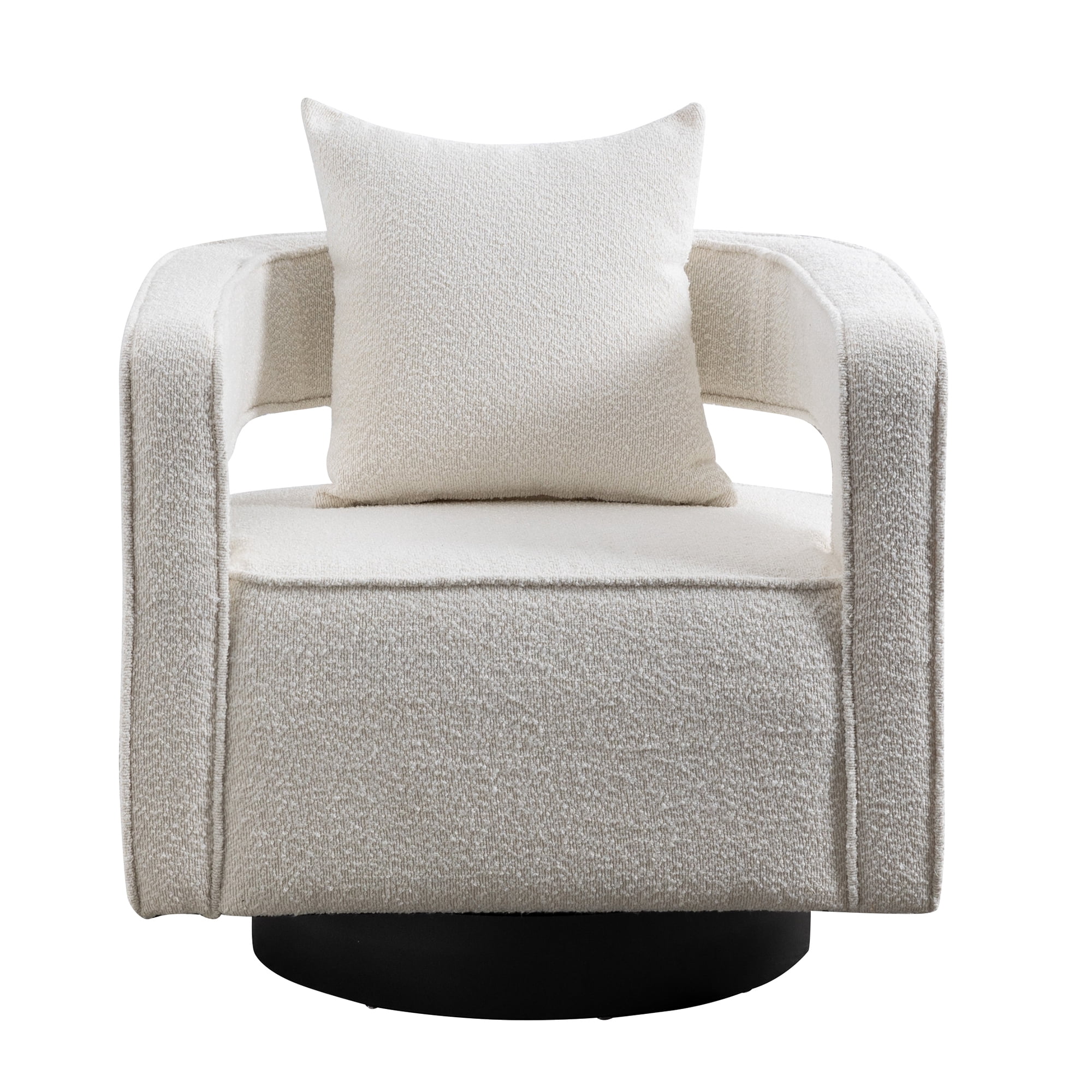 Leumius Swivel Accent Chair with Open Back,Modern Single Sofa Chair With Weathered Base for Nursery Bedroom Living Room Hotel Office, Club Chair Leisure Arm Chair for Lounge,Ivory Boucle