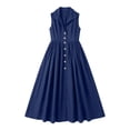 thumbnail image 5 of Horkkom Maxi Dresses for Women Summer V Neck Button Collar Sleeveless Dress Casual Pleated Long Dresses M, 5 of 7