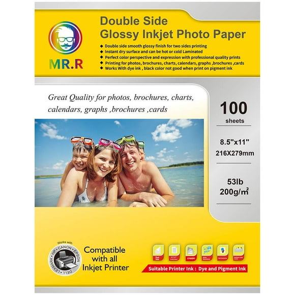 MR.R Double Side Glossy Inkjet Photo Paper Letter Size 8.5"x11" 100 Sheets Per Pack 53lb 200gsm
