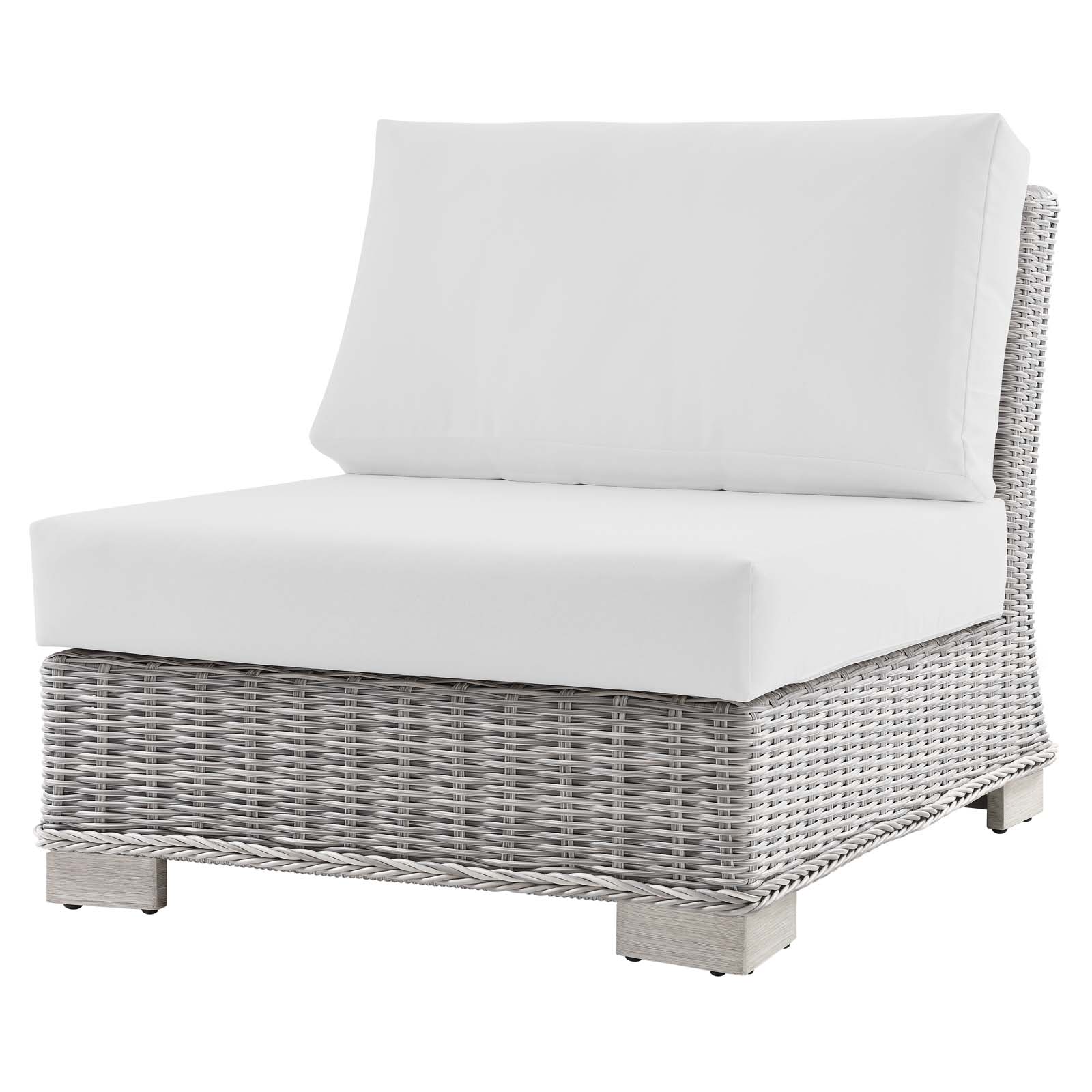 Lounge Sectional Sofa Chair Set, Rattan, Wicker, Light Grey Gray White, Modern Contemporary Urban Design, Outdoor Patio Balcony Cafe Bistro Garden Furniture Hotel Hospitality - image 3 of 10