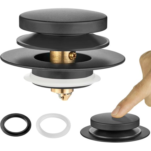 Universal Bathtub Stopper, Pop Up Bath Tub Drain Stoppers, EZ Install Replacement Trim Kit, Replaces Lift and Turn, Tip-Toe Trip Lever Drains for Tub(Black)