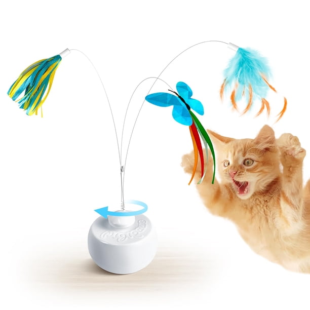 Migipaws Juguetes para Gatos Ratones Interactivos con Plumas de Mariposa Giratorios con Bola rodante Inteligente para Gatitos de Interior Autojuego Sensor automático Varita Teaser para Gatitos 3 Recam