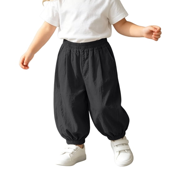 Curuila Kids Toddler Boys Summer Pants With Pocket Elastic Waistband Solid Color Loose Fit Lightweight Fashion Comfort Trousers Black Size 2-3 Years