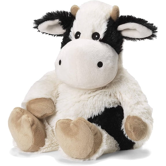 warmies 13” Black and White Cow Stuffed Animal, Microwavable Heated Plushies and Weighted Soft Plush Toys