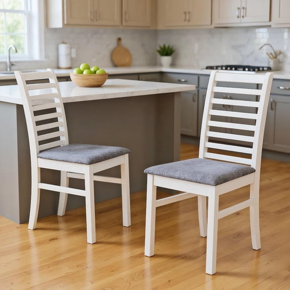Resenkos Set of 2 Wooden Living Room Chairs with Rubberwood Legs, White and Gray