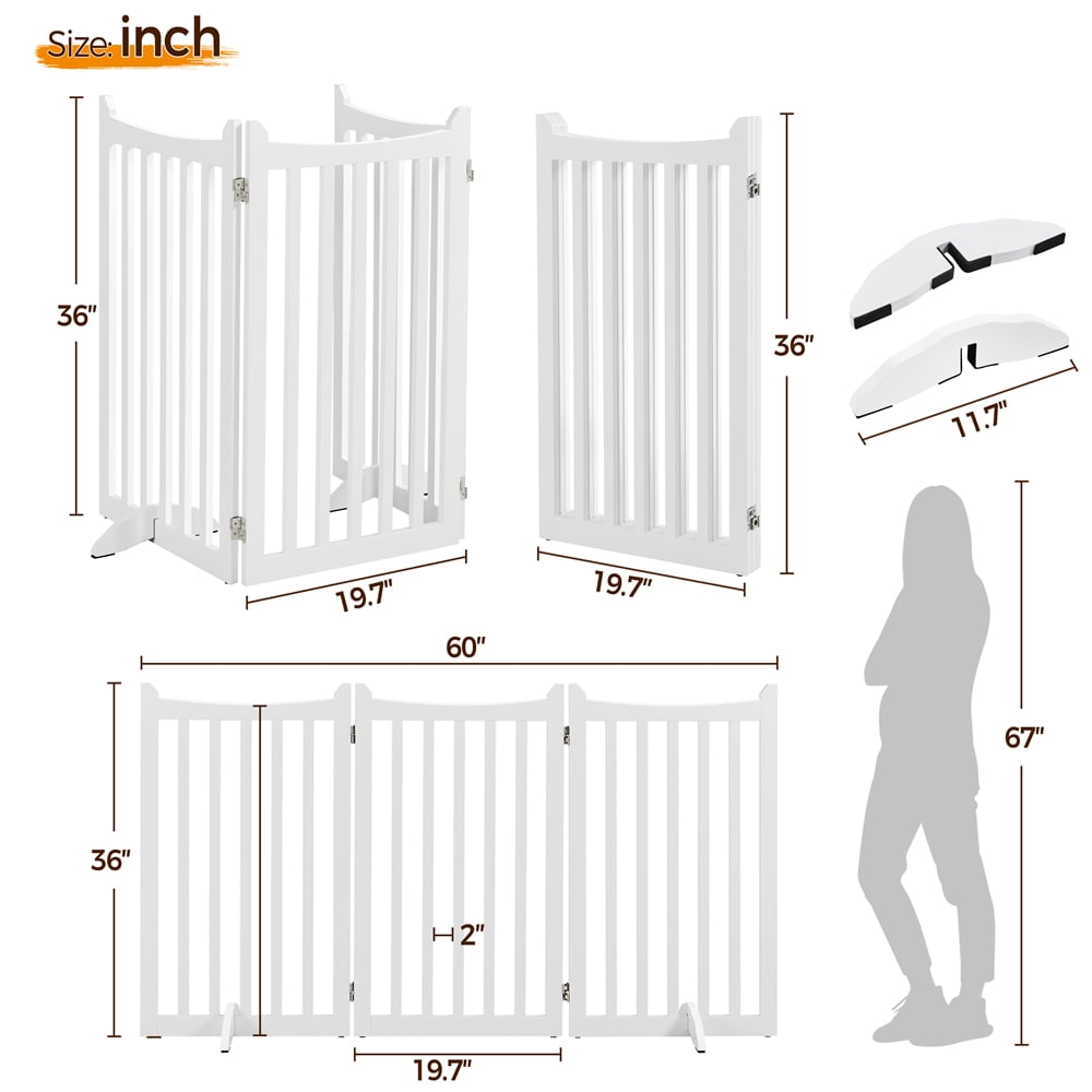 Yaheetech 35.6" Tall 3-Panel Wooden Pet Gate with Support Feet, White