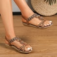 thumbnail image 3 of Rokment Womens Bohemian Beach Wedge Low Heels Dressy Sandals Ethnic Vintage Rhinestones Heart Charms Elastic Ankles Strap Comfortable Dress Walking Summer Shoes H Size 9, 3 of 6