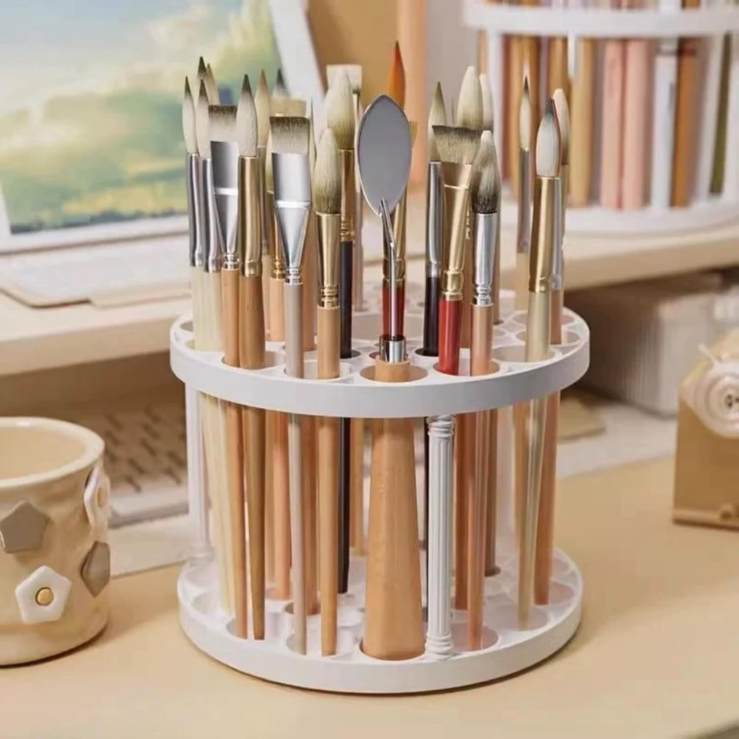 4 PCS 45 Hole Paint Brush Holder, Makeup Storage, Desk Organizer for Colored Pencils, Markers (Beige)