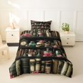 thumbnail image 2 of Homewish Retro Rose Witchy Bookshelf Twin Duvet Cover for Women, Floral Book Skull Gothic Twin Bedding, Halloween Reversible, 2pcs, 1 Duvet Cover and 1 Pillowcase, 2 of 6