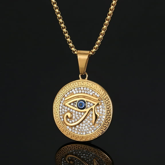 Ancient Egypt The Eye Of Horus 14K Yellow Gold Pendant Necklaces For Women And Men Golden Color Round Jewelry