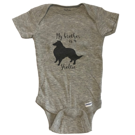 My Brother Is A Sheltie Cute Dog Baby Bodysuit - Sheltie One Piece Baby Bodysuit - Grey