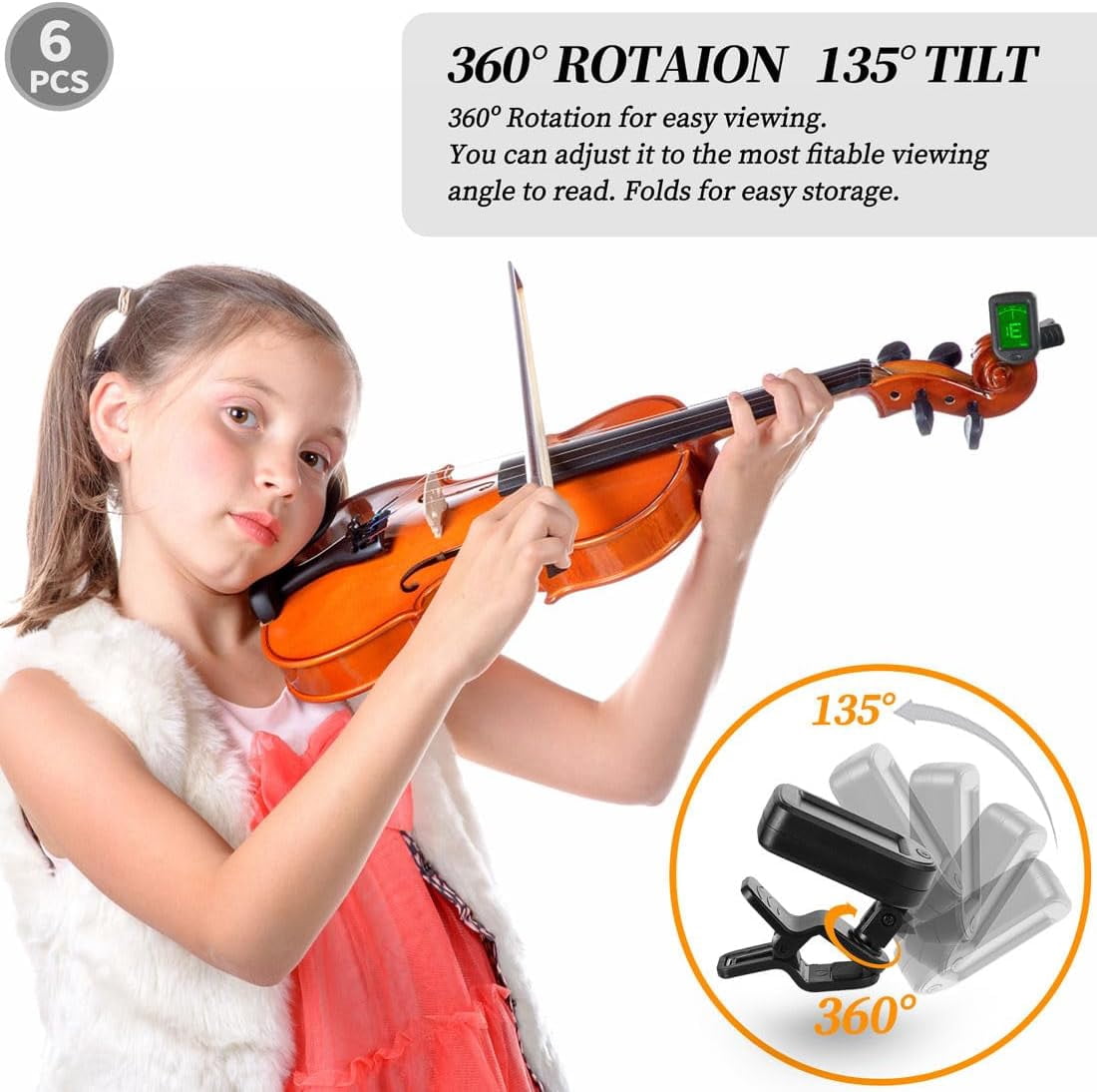 Guitar Tuner Clip On 6 Pack Chromatic Acoustic Guitar Tuner Ukulele Violin Bass Tuner (6 Pack)