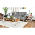 thumbnail image 4 of Hover Contemporary End Table with Brushed Stainless Steel Frame, Walnut Wood Shelf, and Clear Glass Top, 4 of 6