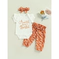 thumbnail image 3 of Jxzom Newborn Infant Baby Girls Clothes Set 0 3 6 12 18 Months Auntie Saying Letter Rompers Floral Daisy Pants Headband, 3 of 7