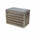 thumbnail image 2 of Set of 2 Rectangular Gray Linen Fabric and Wood Slats Storage Benches, 2 of 5