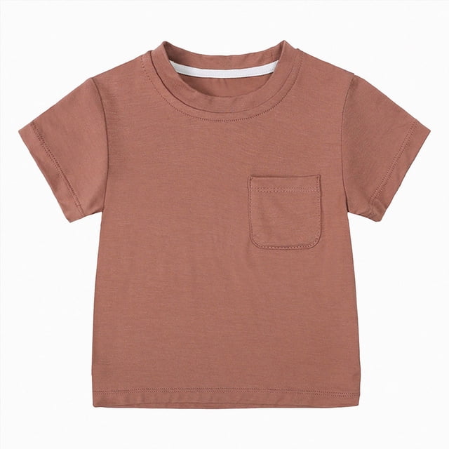 Gubotare T-Shirts pour Enfants T-Shirts Garçon Tout-Petit Manches Courtes T-Shirts en Coton avec Poche Col Rond Hauts Tee 2T 3T (Rouge Brique,2-3 Ans)