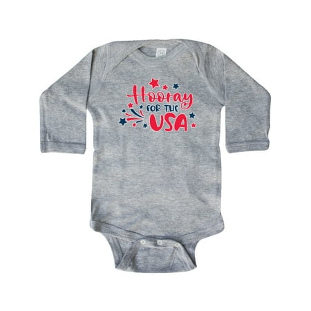 

Inktastic 4th of July Hooray for the USA with Red and Blue Stars Gift Baby Boy or Baby Girl Long Sleeve Bodysuit
