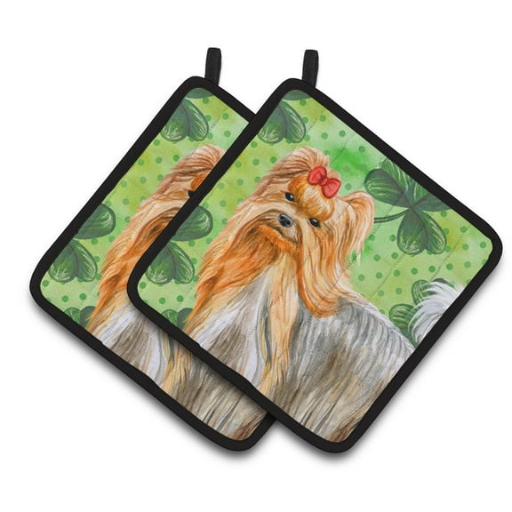 Caroline's Treasures Yorkshire Terrier St Patrick's Pair of Pot Holders