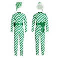 thumbnail image 3 of Aislor Girls Christmas Striped Jumpsuit Candy Cane Long Bodysuit with Santa Hat Xmas Dancewear Green 12, 3 of 7