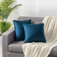 thumbnail image 2 of ZOELNIC Pack of 2 Decorative Throw Pillow Covers with Pom Poms Soft Square Velvet Pillow Case for Couch Sofa Bedroom 18''x18'' Navy Blue, 2 of 8
