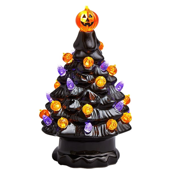 Árbol De Halloween De Cerámica Negro Decoraciones Led De Cerámica Para Escritorio Árbol De Navidad Negro