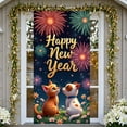 thumbnail image 1 of Fireworks Happy New Year Banner Kitten New Year Display Colorful Fireworks Golden Text Holiday Background for New Year Party Holiday Celebration Indoor Decoration, 1 of 5