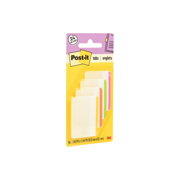 Post-it Durable File Tabs- 2" x 1.5", Assorted Colors, 24 Tabs