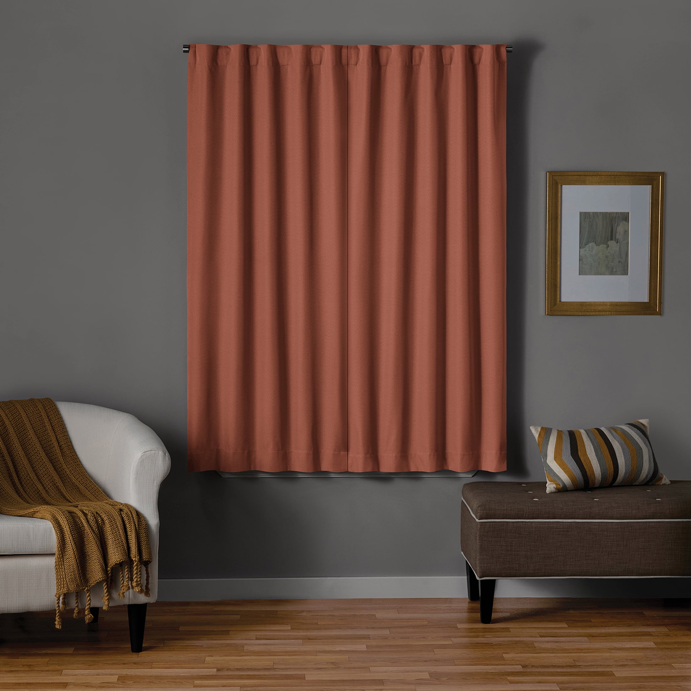 Mainstays Terracotta Solid Blackout Curtain Panel Pair, Rod Pocket with Back Tabs, Set of 2, 30 in W x 63 in L