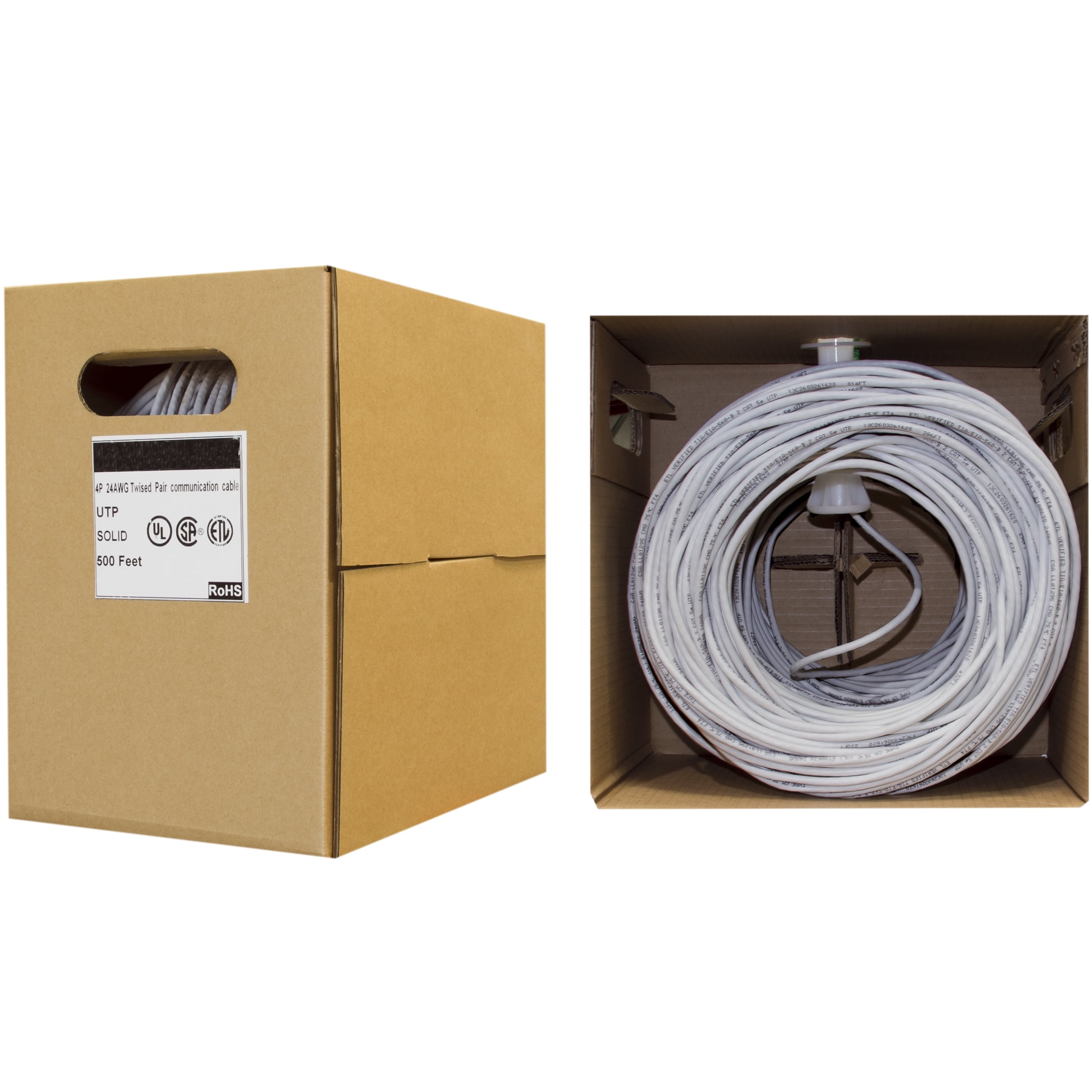 COMZON 500ft Bulk Cat6 Ethernet Cable, Gray Solid UTP, High-Speed Gigabit, Easy Pull Box
