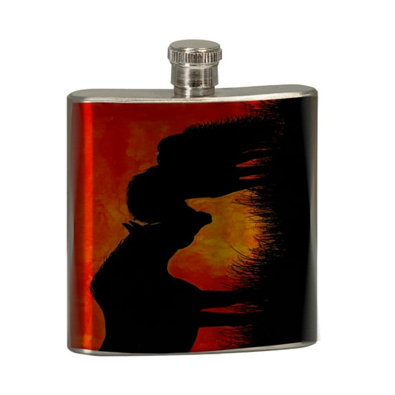 KuzmarK 6 oz. Stainless Steel Pocket Hip Liquor Flask - Warmblood Horse and Shetland Pony at Twilight Abstract Horse Art by Denise Every