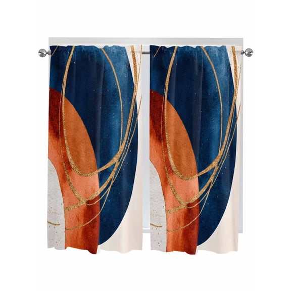 Living Room Curtains 72 Inches length, Navy Blue Burnt Orange Window Treatment Curtain Drapes, Boho Art Modern Geometric Light Filtering Drapes for Bedroom Laundry Room, 52"x72", 2 Panels