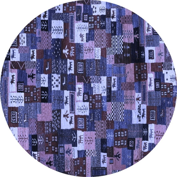 Ahgly Company Indoor Round Abstract Blue Contemporary Area Rugs, 8' Round