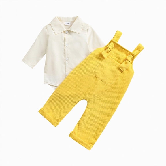 UAYOTSE Baby Boys 2‑Piece Collared Shirt & Overalls Set, Long‑Sleeve Button Shirt with Overalls Trousers, Casual Outfit for Infant Daily Wear Size 6-12 Months