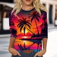 thumbnail image 5 of Womens Hawaiian Shirts Dressy Casual,Women's Fashion Casual Round Neck Three Quarter Sleeve Tropical Floral Printed Beach T-Shirt Top, 5 of 5