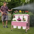 thumbnail image 2 of 2 Tier Flower Cart with Wheels, Rolling Flower Display Stand with 6 Buckets, Flower Bouquet Holder Moving Plant Stand for Living Room Garden Florist Balcony Indoor Outdoor Decor, 2 of 9
