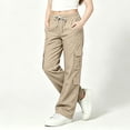 thumbnail image 2 of Ticikt Multi-Pocket Cargo Trousers, Straight Leg Casual Pants for Youth Girls School & Travel Wear,Khaki, 2 of 7
