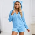 thumbnail image 2 of Hifoo Women Solid Color Hooded Jumpsuit Casual Long Sleeve Romper Shorts With Pockets For Sleepwear Comfortable Pjs Sets Leisure Home Loungewear, 2 of 5