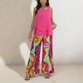 thumbnail image 4 of vigerkar 2 Piece Sets for Women Square Neck Tops Wide Leg Crop Pants Vacation Summer Travel Outfits Hot Pink, XXL, 4 of 9