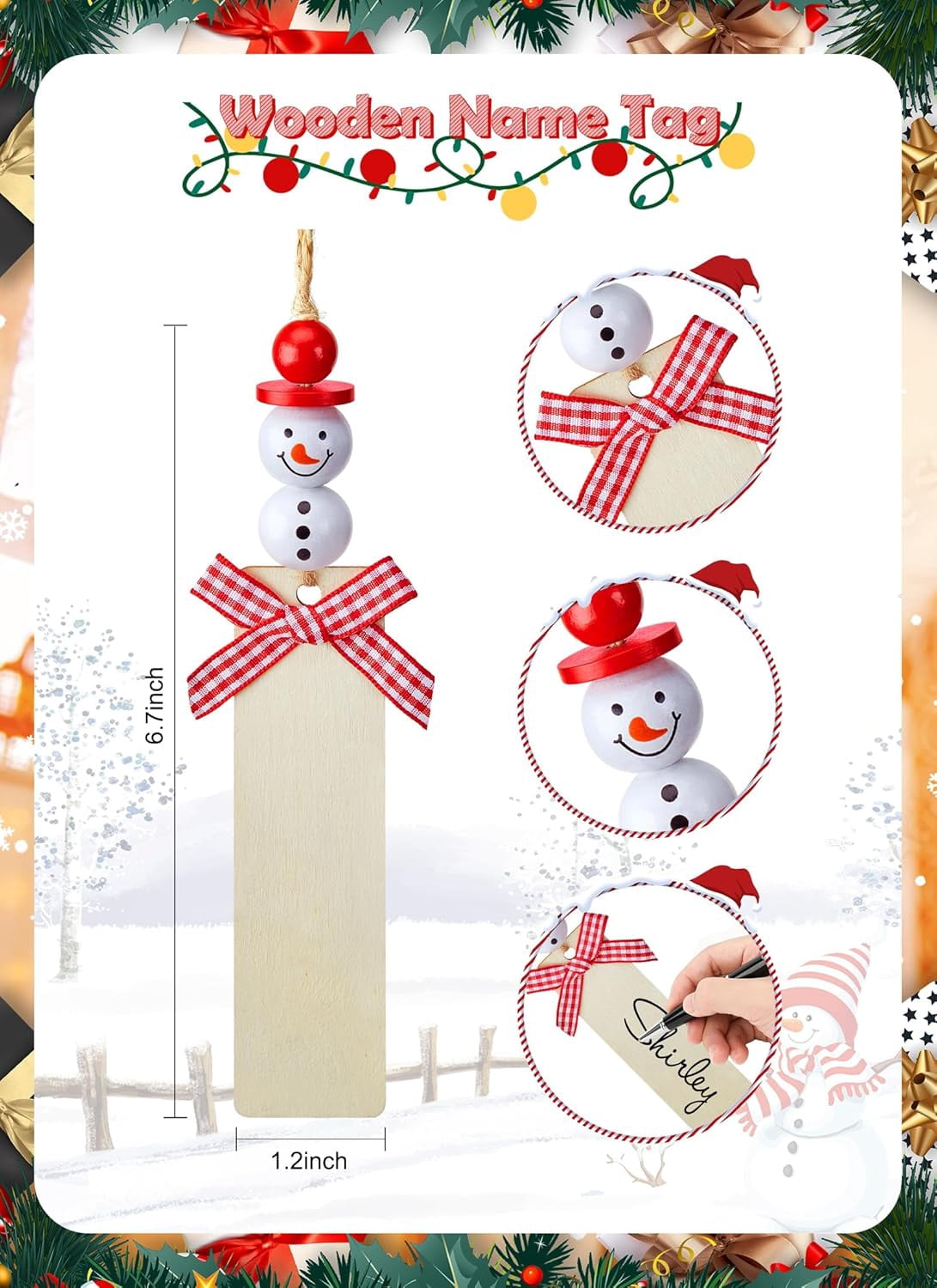 TETOU 4Pcs 18" Christmas Stocking, Burlap Plaid Xmas Stocking with Personalized Name Tag & 3D cartoon Character Santa Snowman Elk Gnome, Christmas Decoration for Indoor Family Kids Holiday Party