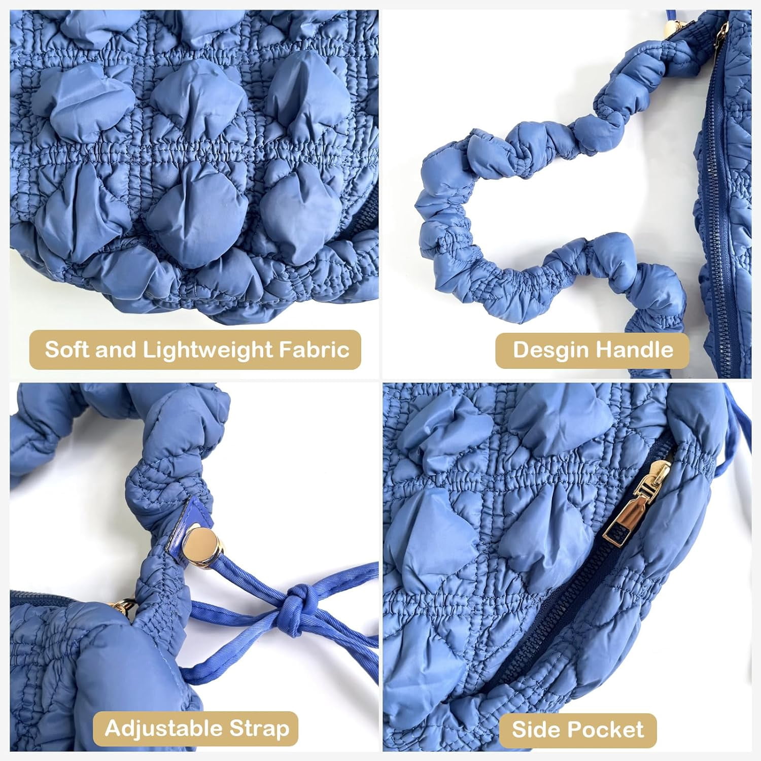 Small Bag,Adjustable Shoulder Strap Puffer Crescent Crossbody Bags Lightweight Hobo Handbag Puff Purse