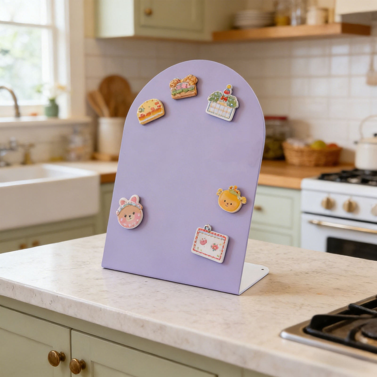 Purple Arched Top Magnetic Bulletin Board for Tabletops 11x7.8" Memo Display Easel Stand for Notes Photos Magnets Office Home School Desk Decor and Organization